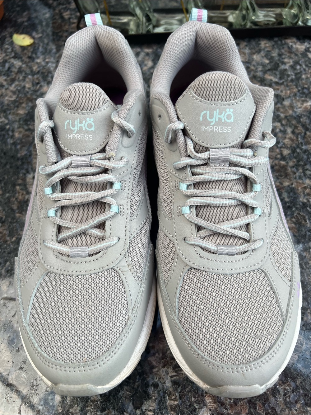 Ryka Impress Women's Athletic Sneakers in Taupe with Mint Accents